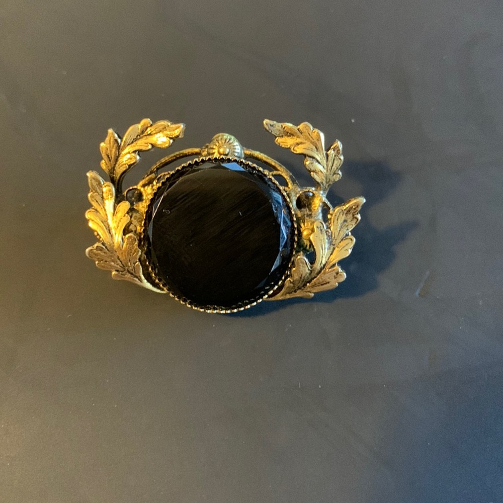 Vintage Black Onyx Brooch with gold detail